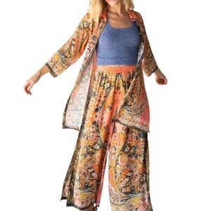Natural Life Fiona Palazzo Pant Wide Leg Boho Hippie Coral Floral Size Medium